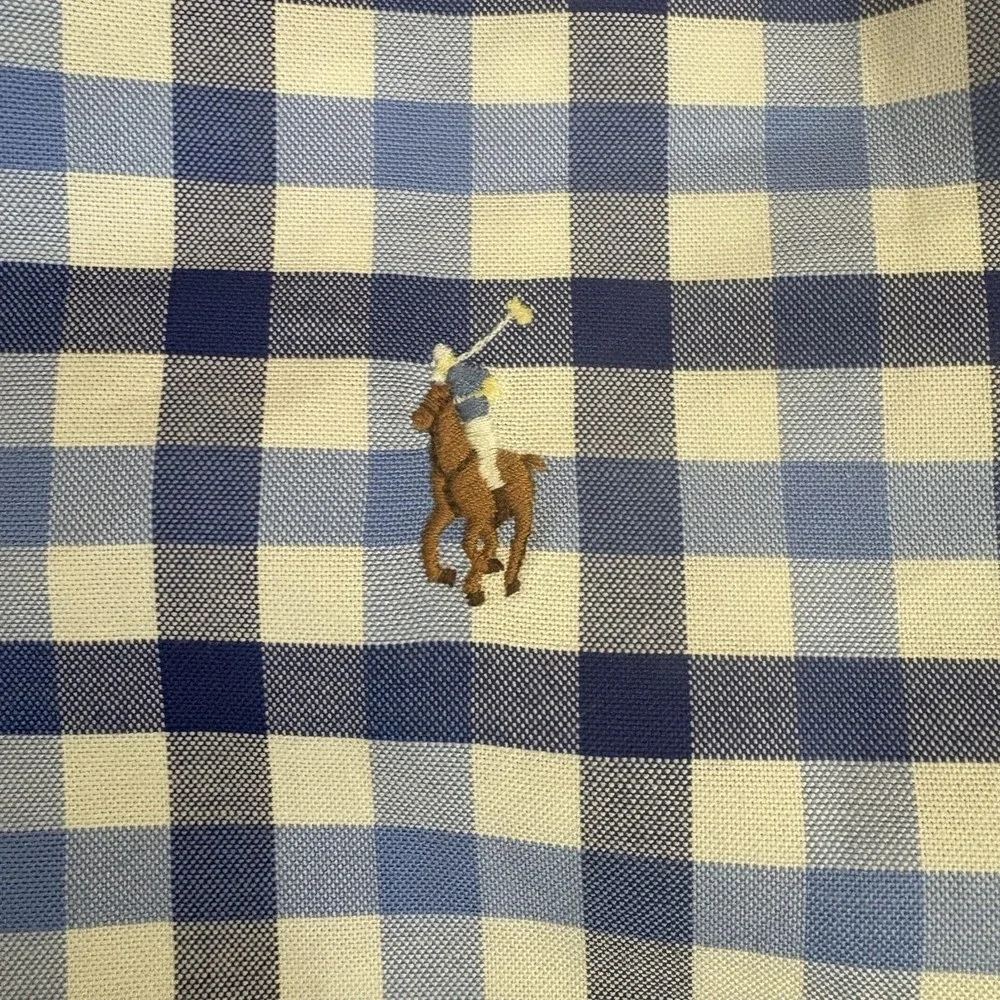 Ralph Lauren Check Shirt Mens Large Blue Slim Fit Button-Down Long Sleeve